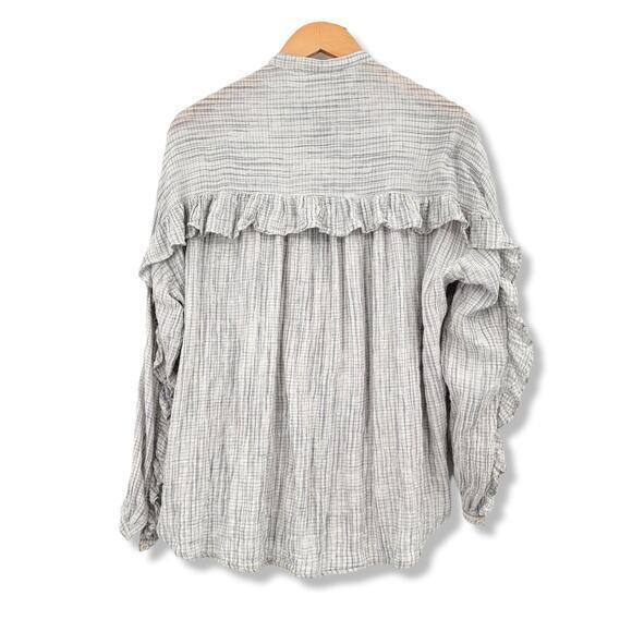 Max Studio Women's Plaid Ruffle‎ Button Down Cotton Shirt Size Medium - Picture 2 of 15